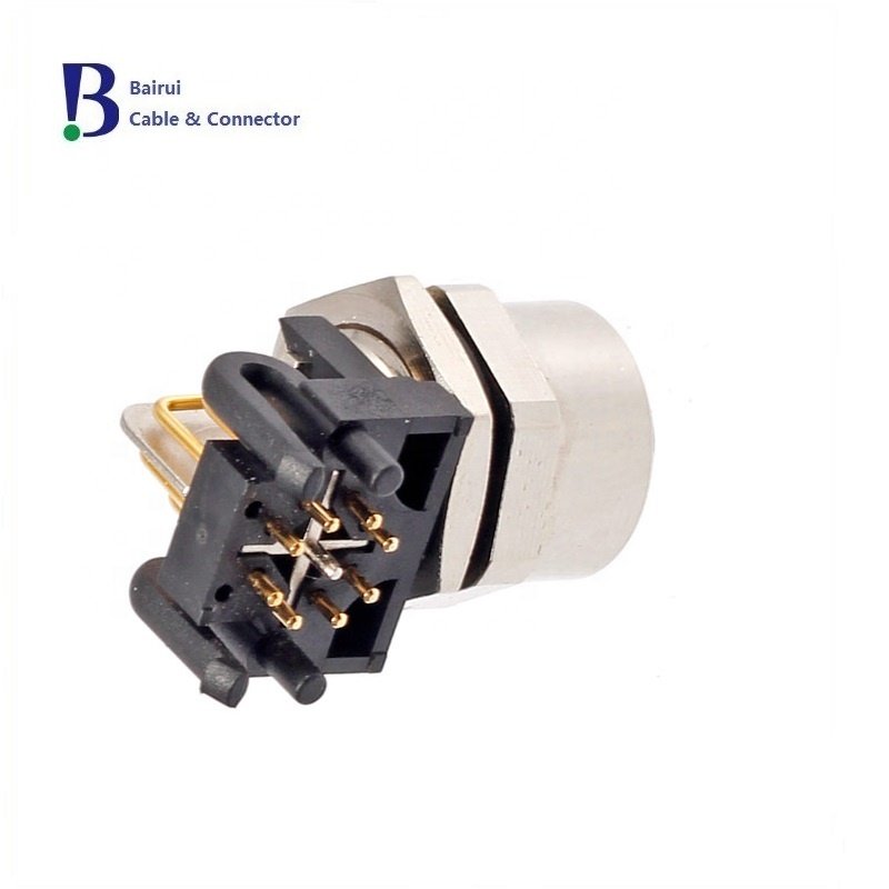 Circular Sensor M12 Premium 8 Position X-Coded Ethernet Female Angled Pcb Connector Waterproof IP67 For Signals
