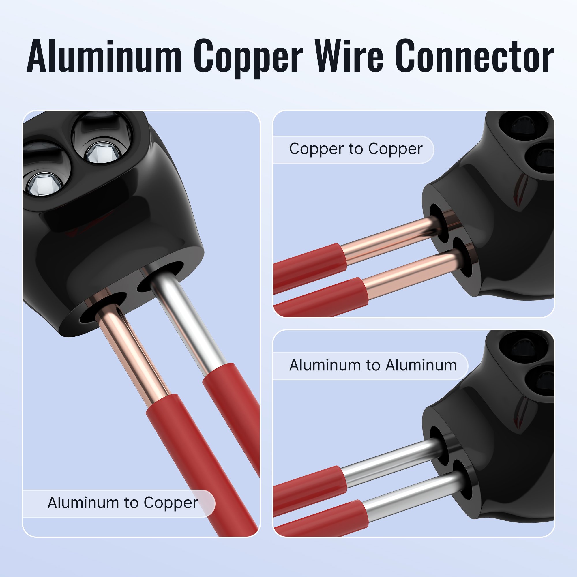 Black Insulated 2 Conductor Connector 2-Port Single-Sided Entry Insulated Multi-Tap Connector 600 Volts Multi-Cable Connector