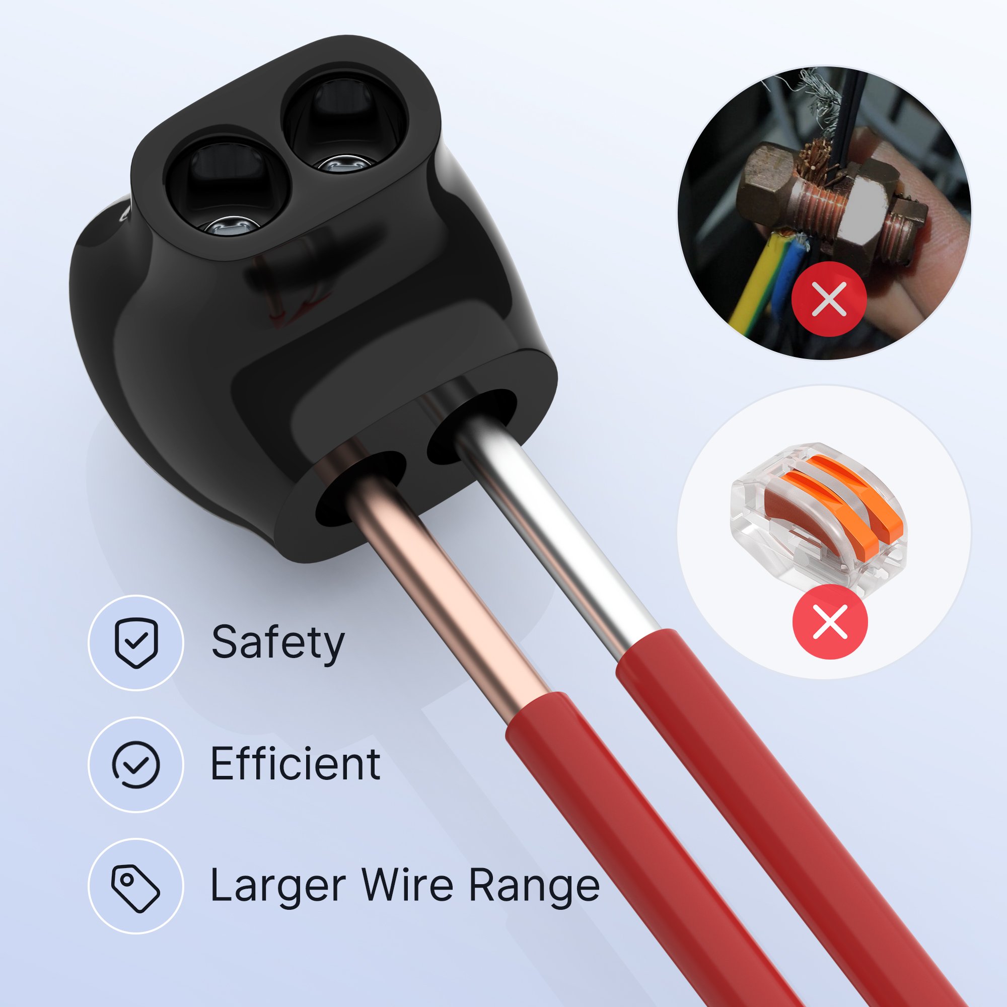 Black Insulated 2 Conductor Connector 2-Port Single-Sided Entry Insulated Multi-Tap Connector 600 Volts Multi-Cable Connector