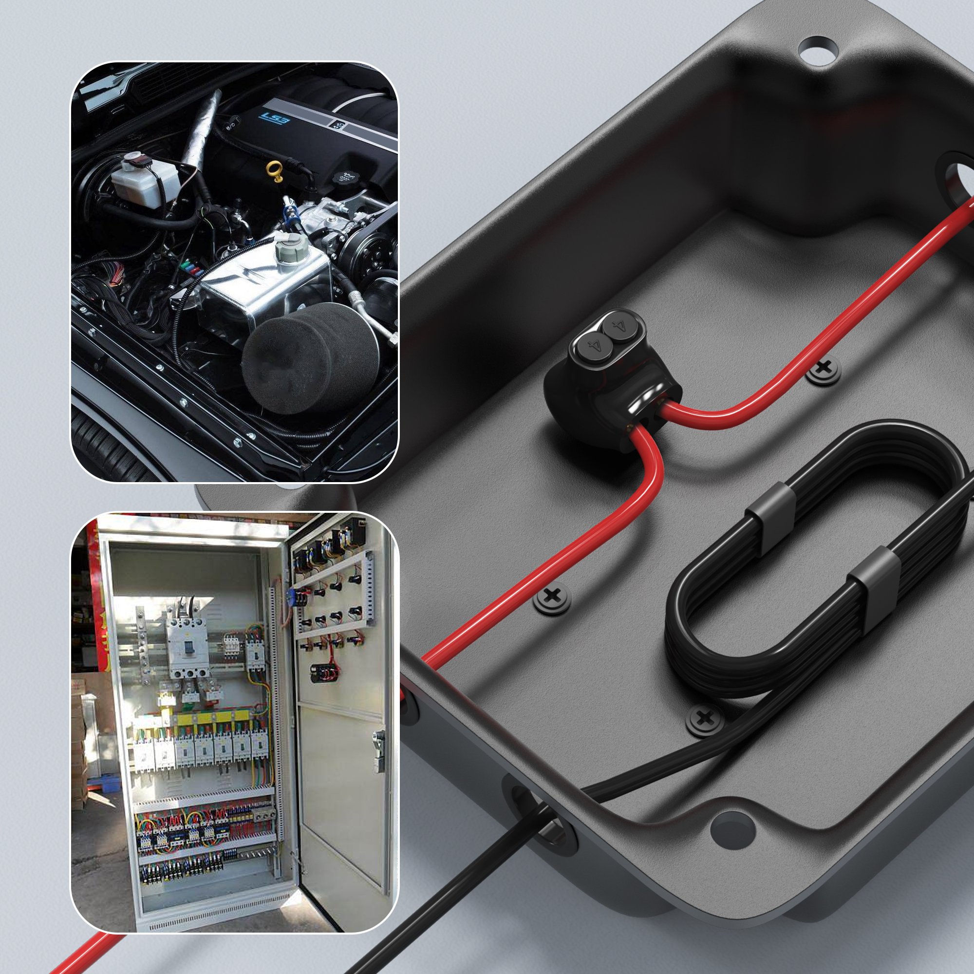 Black Insulated 2 Conductor Connector 2-Port Single-Sided Entry Insulated Multi-Tap Connector 600 Volts Multi-Cable Connector