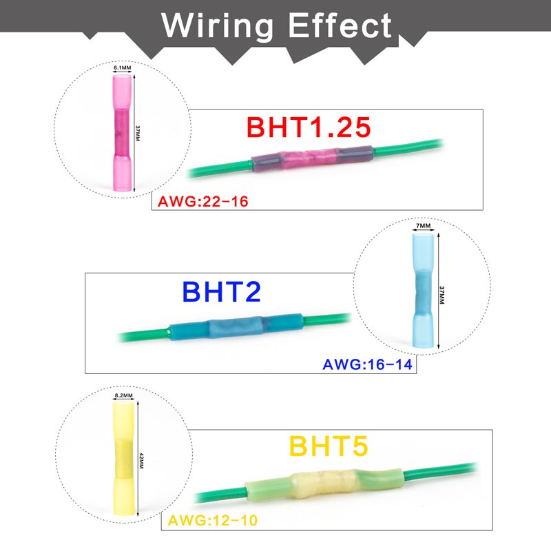 CHFRPU BHT1.25 AWG 22-16 heat shrinkable butt connector insulated waterproof heat shrink crimp terminal wire connector 50pcs/bag