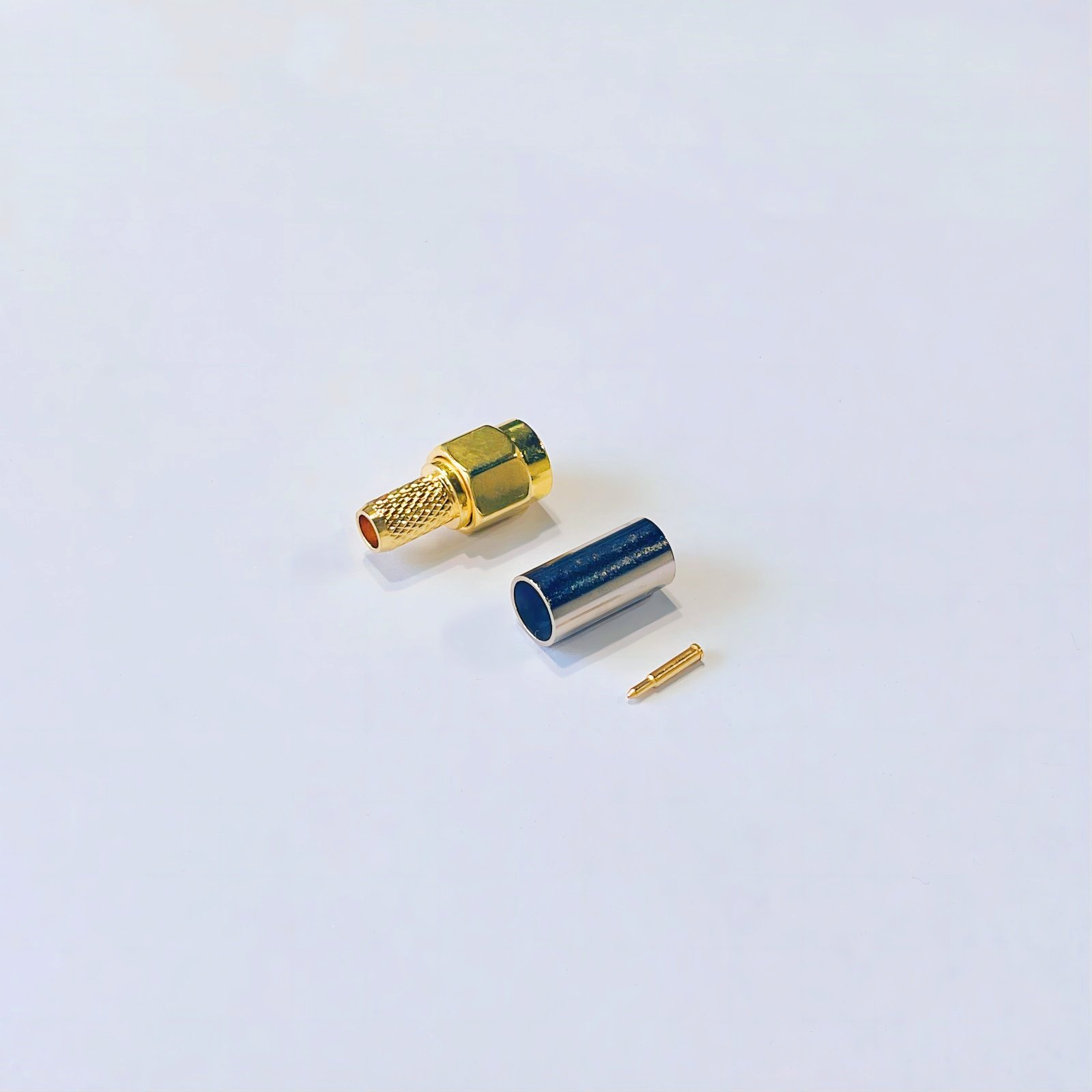 Factory price 50 ohm SMA male straight copper RF coaxial connector is crimp to RG58/SYV50-3 cable connector at the tail