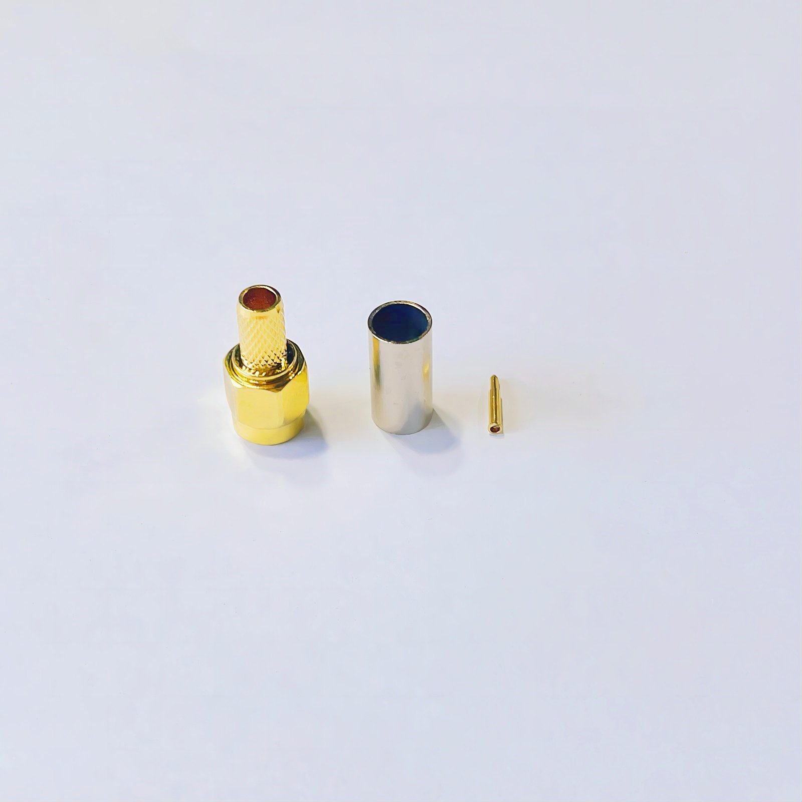 Factory price 50 ohm SMA male straight copper RF coaxial connector is crimp to RG58/SYV50-3 cable connector at the tail