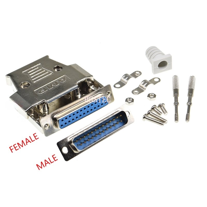 DB25 female MALE CONNECTOR + metal shell Solder Type D-Sub CONNECTORS 25 pin plug socket Adapter