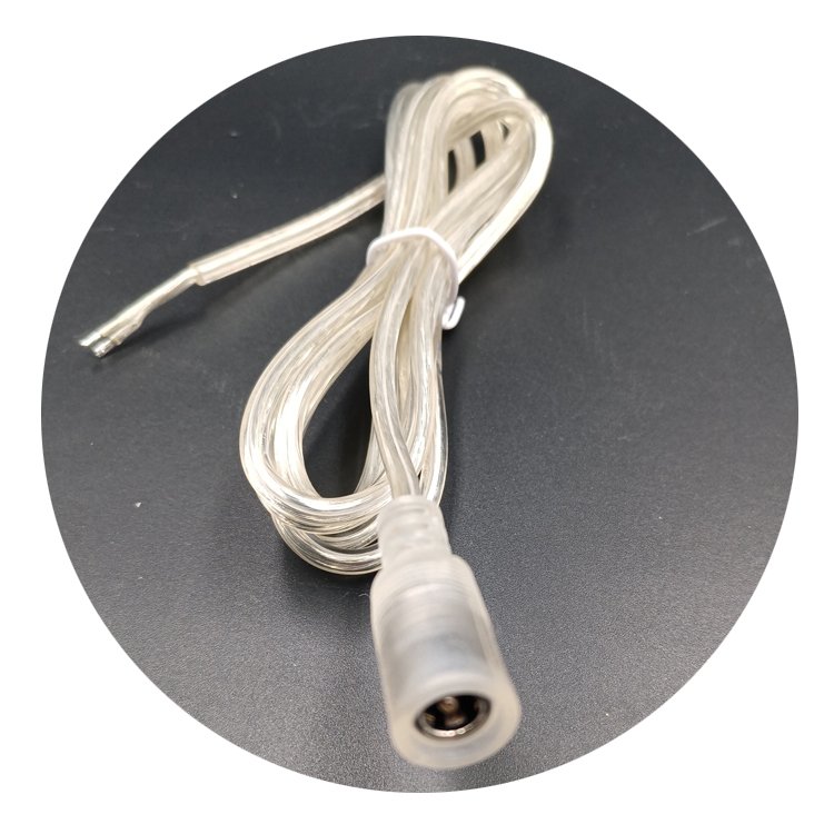1.5m 2x0.5mm 20AWG female copper clear transparent DC 5.5 X2.1 transparent wires connector for neon led
