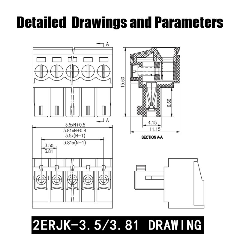 300V Poles 2P-12P Electrical Equipment Supplies Connectors Terminals Plastic Panel St Pt Ut 4 6 Wall Feed Through Terminal Block