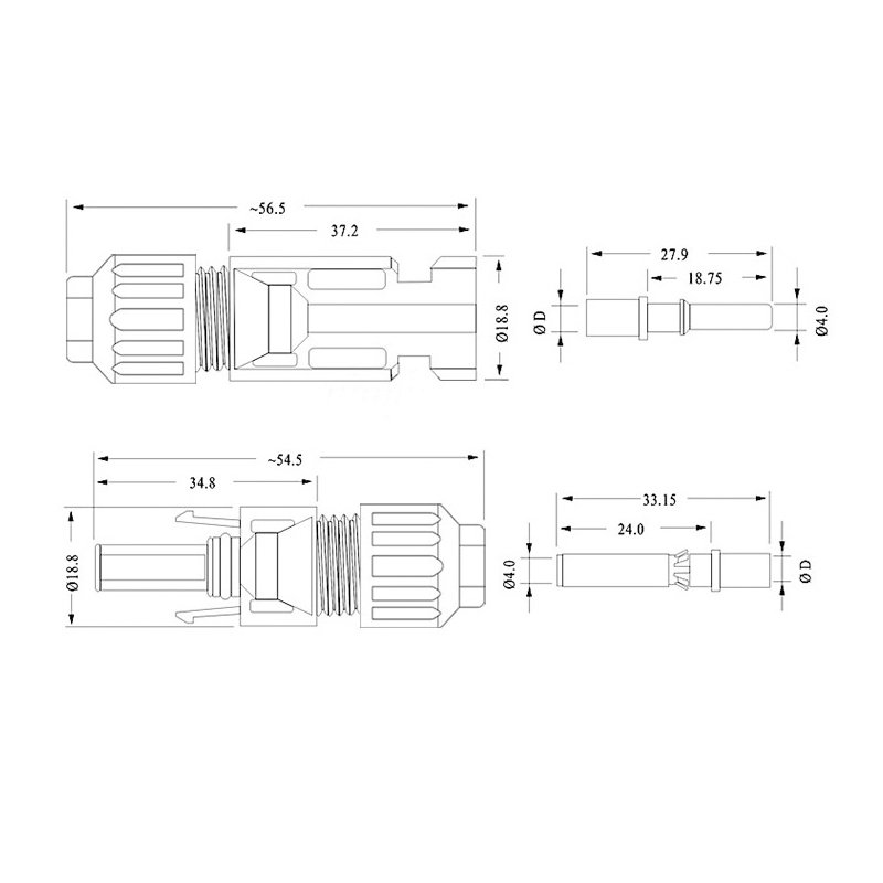 Photovoltaic Systems MC Connector Male&Female Solar Panel Cable Connectors