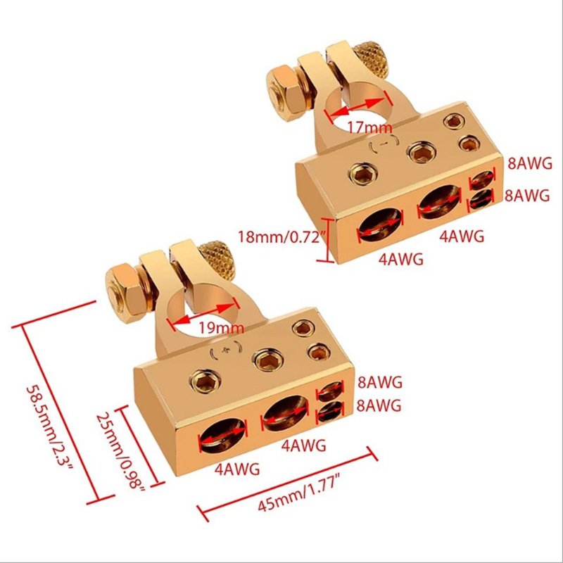 2/4/8/10 AWG Gauge Car Battery Terminal, Car audio Top Post Battery Terminal Connectors Kit