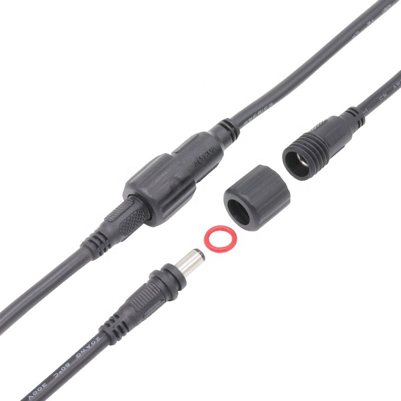 2.1 2.5 mm 20AWG 22AWG IP65 waterproof wire male female connector DC plug