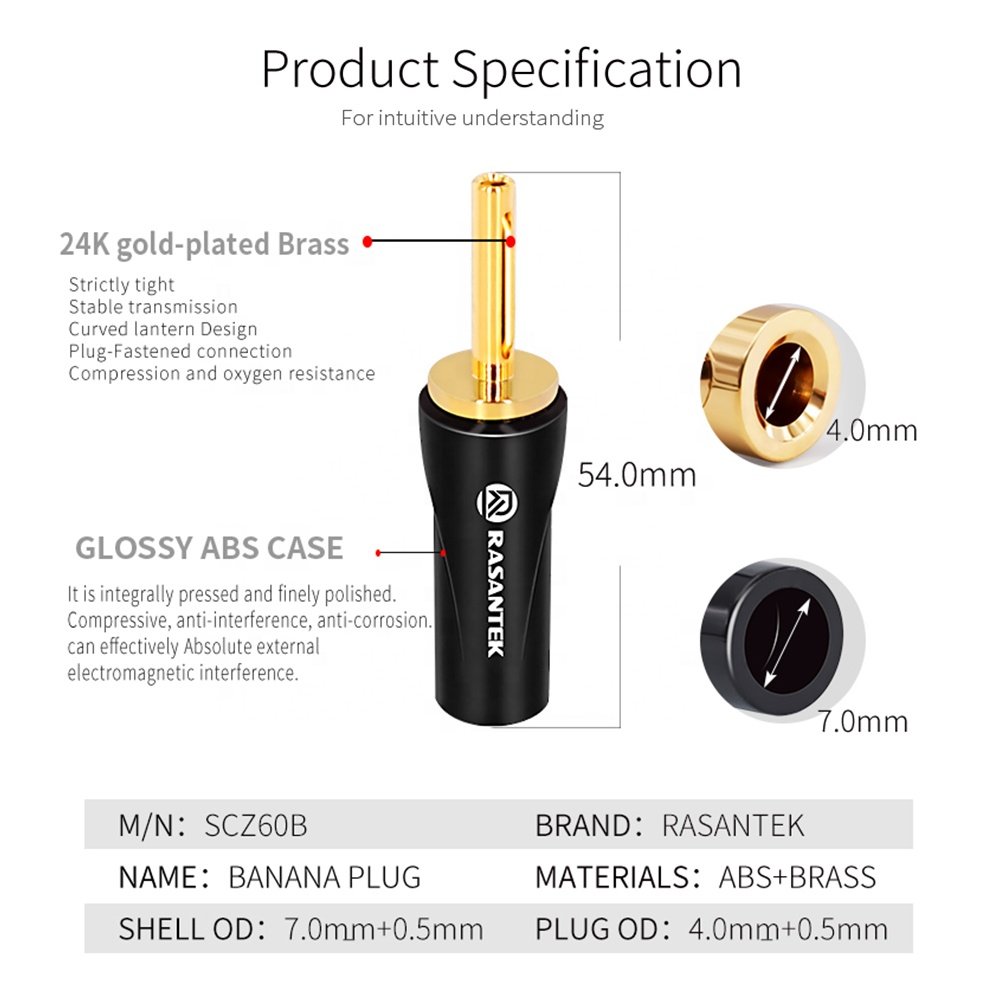 ABS 24K Gold Plated Audio Speaker Gold Plated Pin Plug 4mm Pogo Pin Banana Plug Audio Banana Connector