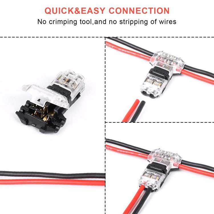 Quick Splice 3 Way T Shape 2 pin Terminals 18/20/22 AWG Wire Wiring Connector