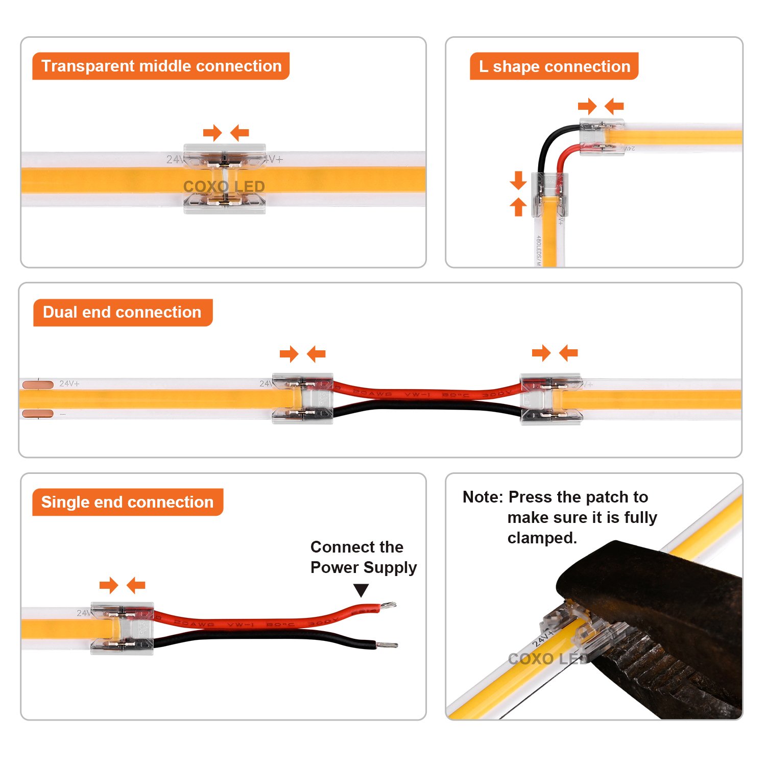 fast cob led strip with connector 2 pin 4 In 1 8mm 10mm for light cob led strip connectors