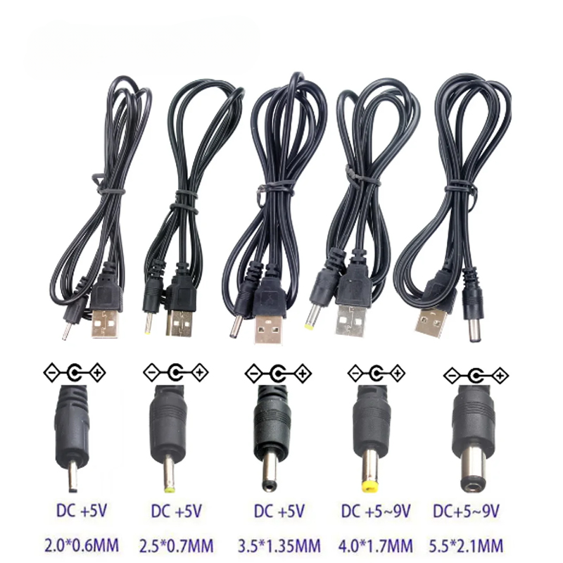 USB 2.0 A Male To DC 2.0*0.6mm 2.5*0.7mm 3.5*1.35mm 4.0*1.7mm 5.5*2.1mm 5 Volt DC Barrel Jack Power Cable Connector Charger Cord
