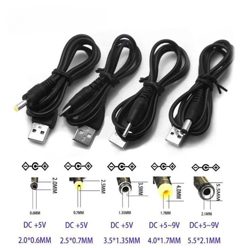 USB 2.0 A Male To DC 2.0*0.6mm 2.5*0.7mm 3.5*1.35mm 4.0*1.7mm 5.5*2.1mm 5 Volt DC Barrel Jack Power Cable Connector Charger Cord