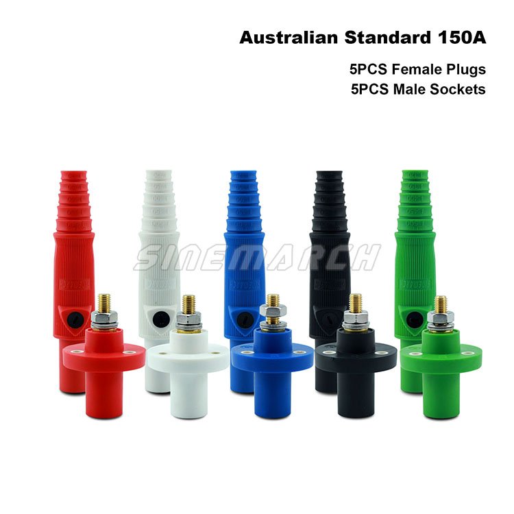 10PCS R-LOK 150A Female Plug Male Socket Set American/Canadian/Korean/Indian Standard 1 Pole Power Connector Double Cam Design