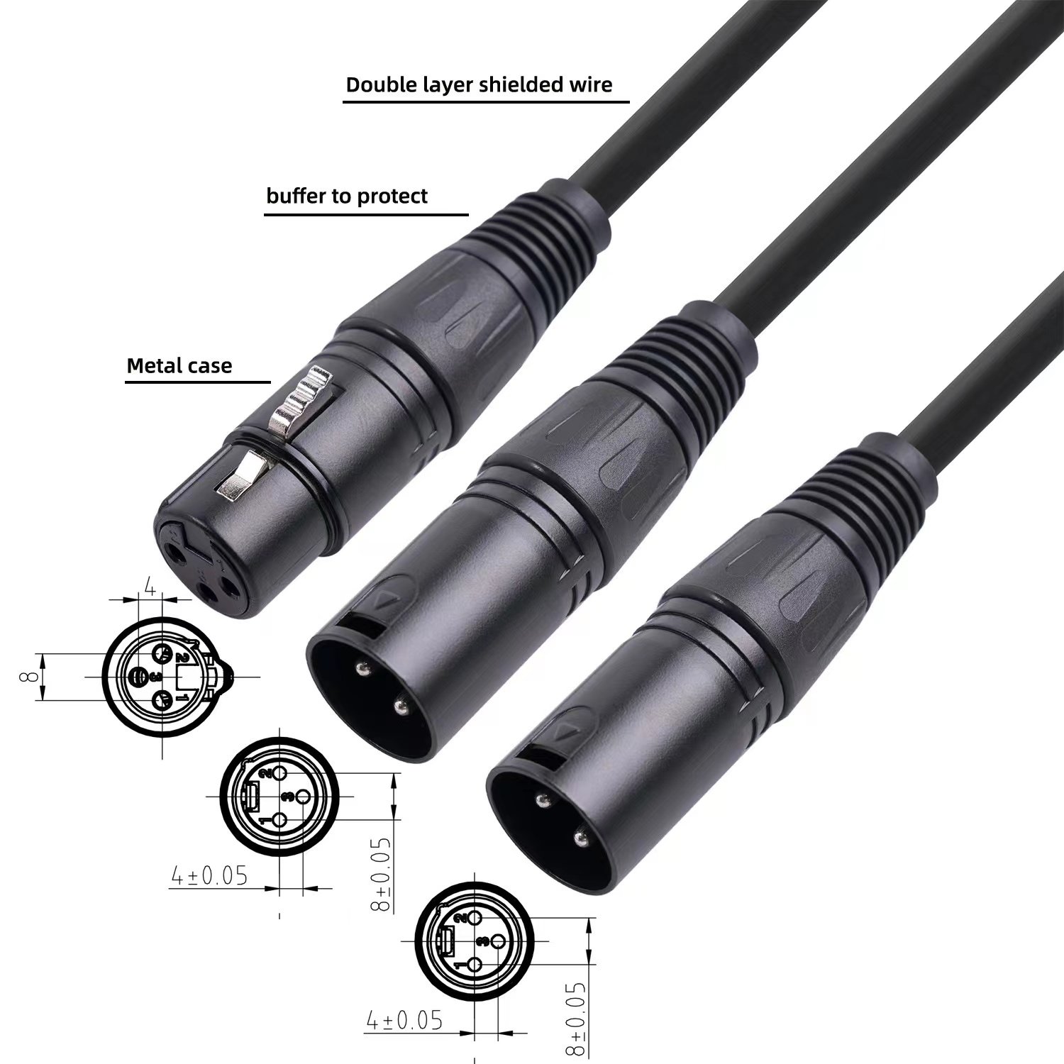 Hot Sales Original 0.5m Length 3Pin XLR Female Jack to 3Pin XLR Plug Male Connector RCA Audio Extension Cable for Audio