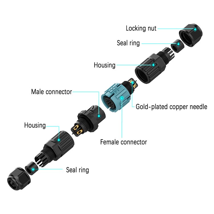 M19 Circular Welding Electrical Wire 2Pin 3 Pin Male And Female Cable Connector for Led Garden Light