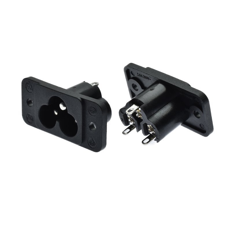 C6 Power Socket 2.5A 250V IEC Electric connector outlet Black round 3 pins male inlet