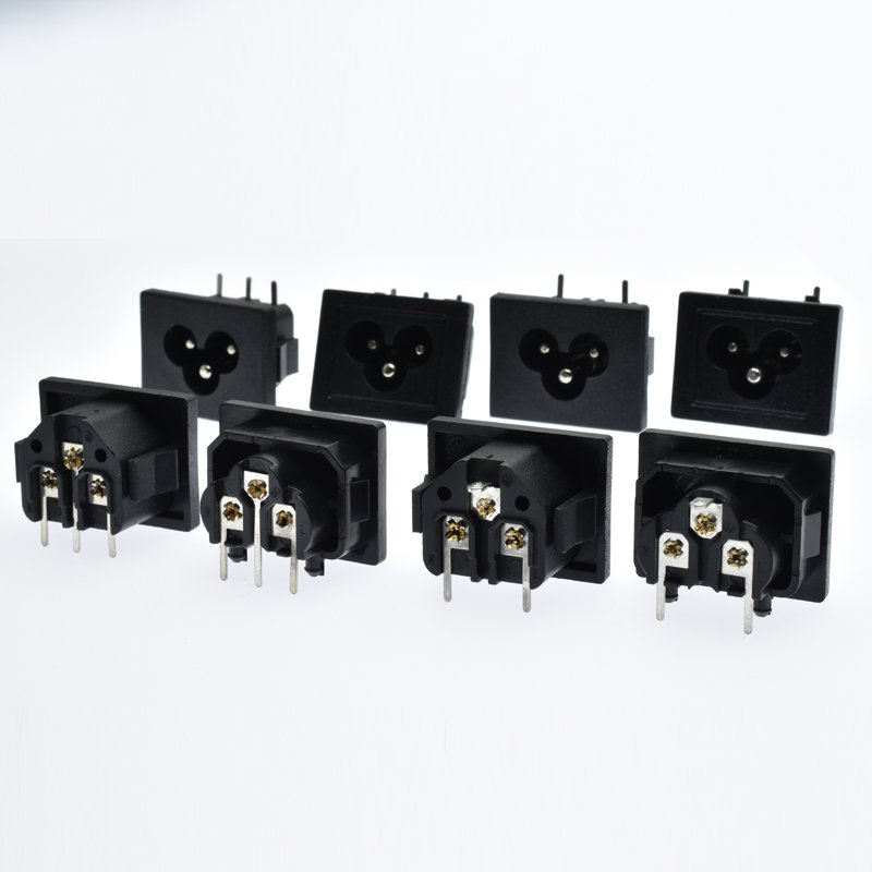 C6 Power Socket 2.5A 250V IEC Electric connector outlet Black round 3 pins male inlet