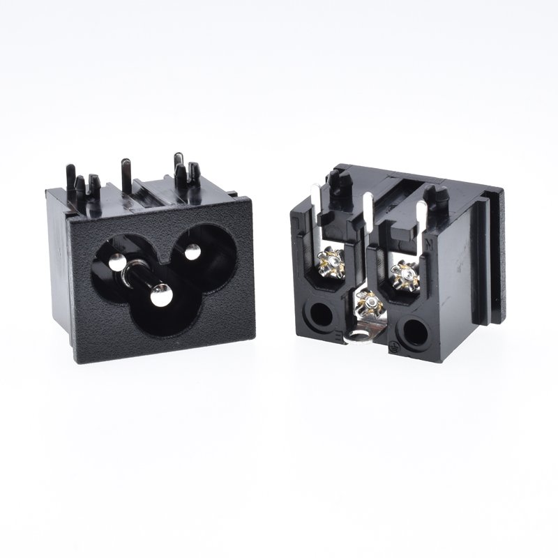 C6 Power Socket 2.5A 250V IEC Electric connector outlet Black round 3 pins male inlet