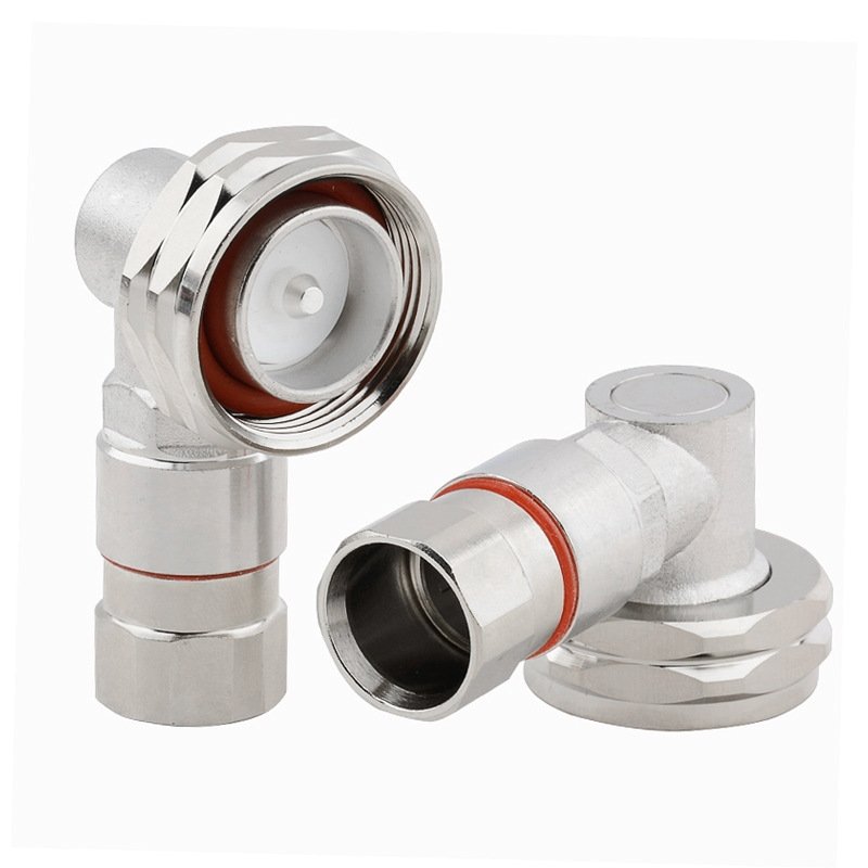 7/16 DIN Male Right Angle Connector Clamp/Non-Solder Contact Attachment for 1/2 inch Annular, 1/2 inch Flexible