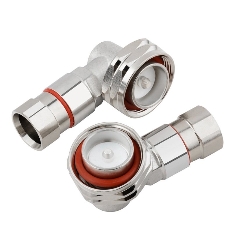 7/16 DIN Male Right Angle Connector Clamp/Non-Solder Contact Attachment for 1/2 inch Annular, 1/2 inch Flexible