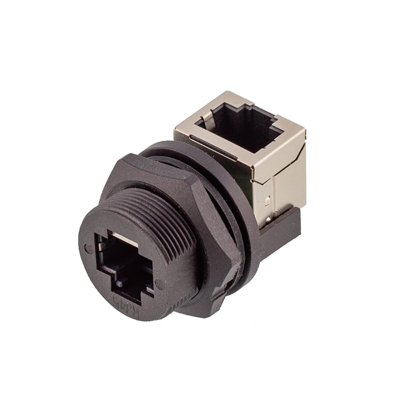CAZN RJ45 Double Head Female Back Mount PCB Receptacle Waterproof Ethernet Connector