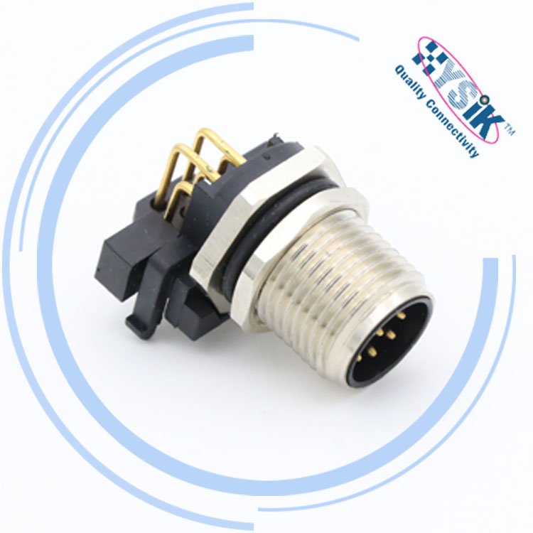 Circular Metric Connectors M12 5pin male A code THR termination PCB angled socket connector