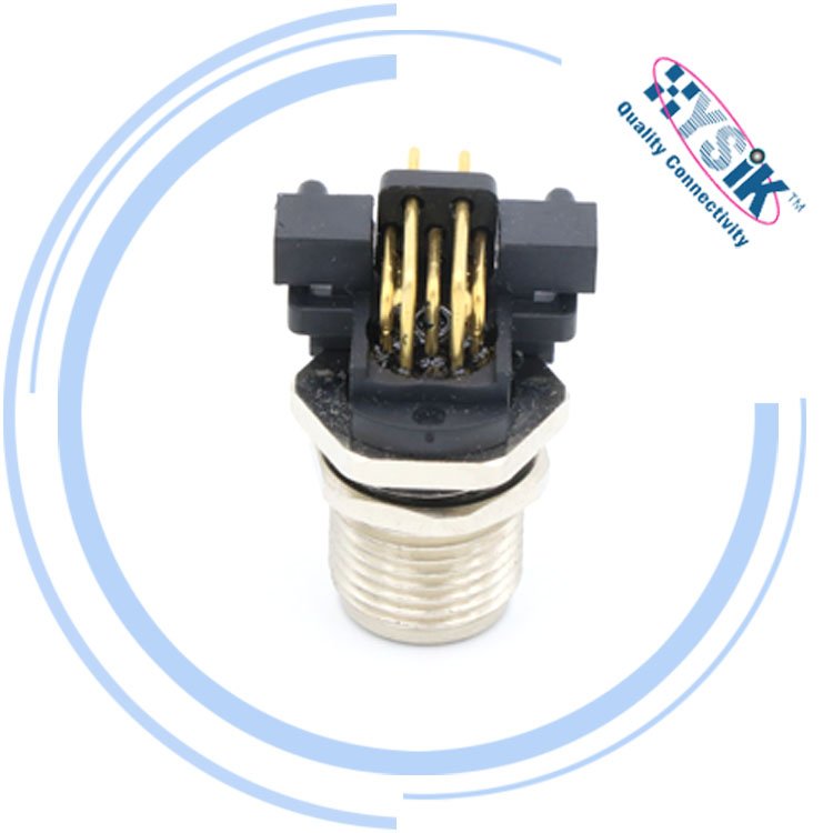 Circular Metric Connectors M12 5pin male A code THR termination PCB angled socket connector
