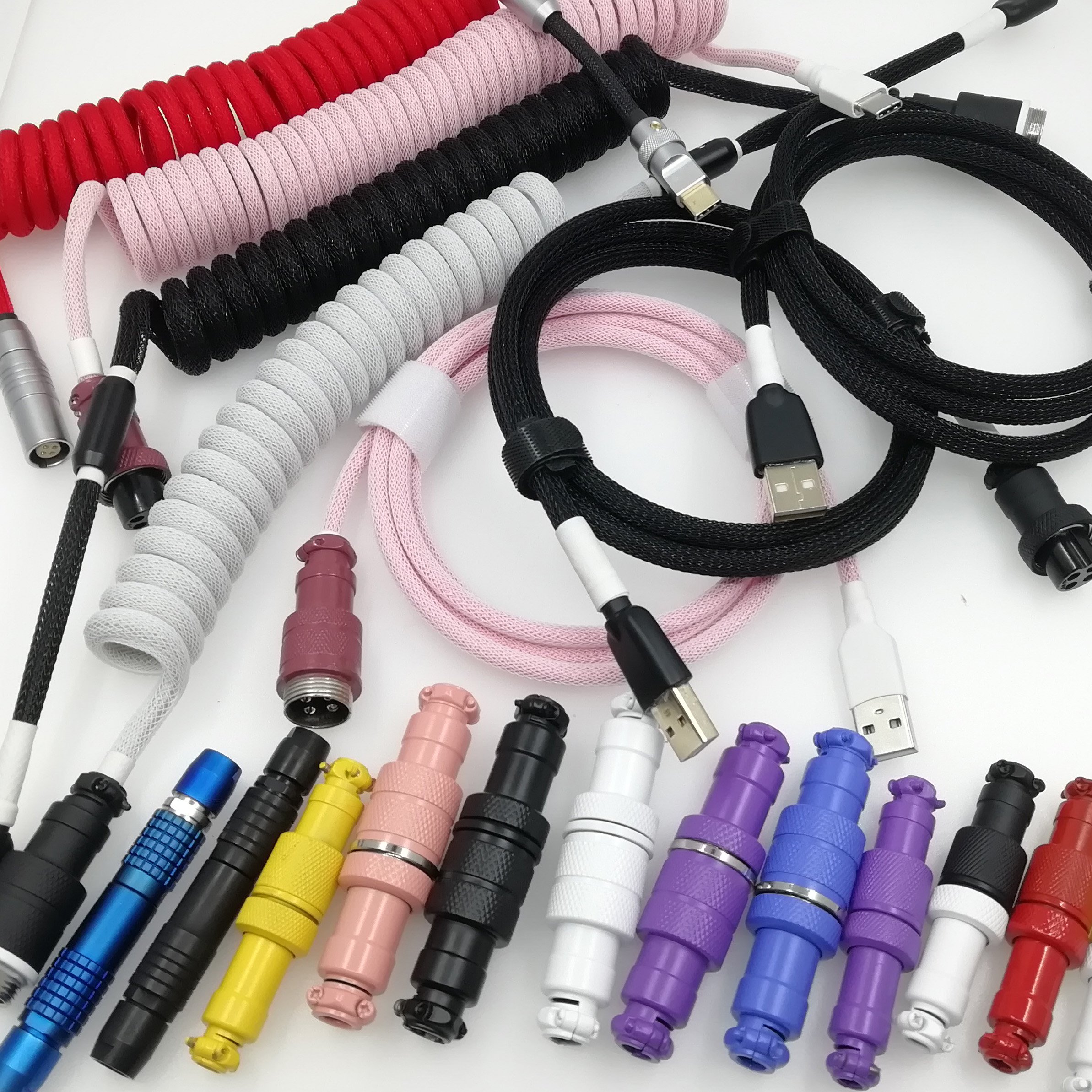 Custom multicolor Matt Shiny Gx16 4pin 5pin Male And Female Aviator Colorful Gx16 Connector Plug For Coiled Usb keyboard Cables