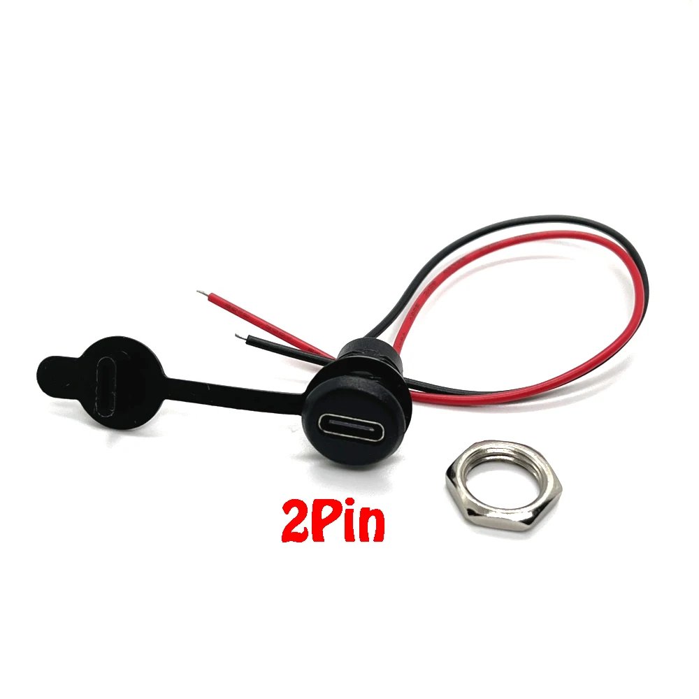2Pin - 6Pin USB-C Connector Type-C Waterproof with PH 2.0 nut locking Panel mounting TPC Waterproof Fast Charging jack por