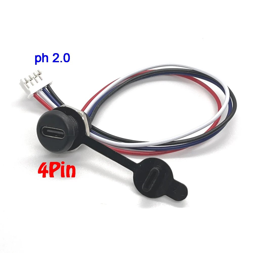 2Pin - 6Pin USB-C Connector Type-C Waterproof with PH 2.0 nut locking Panel mounting TPC Waterproof Fast Charging jack por