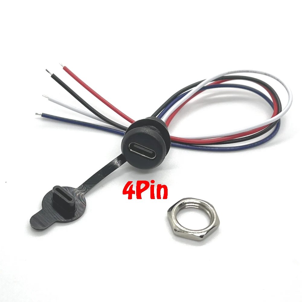 2Pin - 6Pin USB-C Connector Type-C Waterproof with PH 2.0 nut locking Panel mounting TPC Waterproof Fast Charging jack por