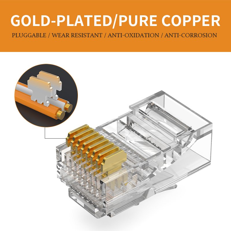 ZHEFAN Cat6 Network Crystal Head Unshielded Gold Plated Connector Cat6 Cat5e CAT7 CAT8 Rj45 Connector Plug