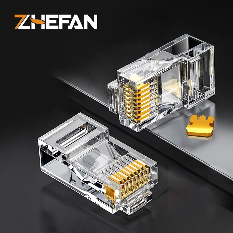 ZHEFAN Cat6 Network Crystal Head Unshielded Gold Plated Connector Cat6 Cat5e CAT7 CAT8 Rj45 Connector Plug