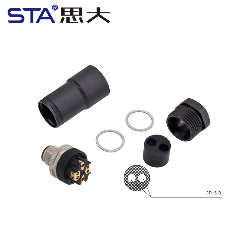 M12 straight assembly plastic plug two output cable male 4pin auto sensor signal connector one point two M12 adaptor connector