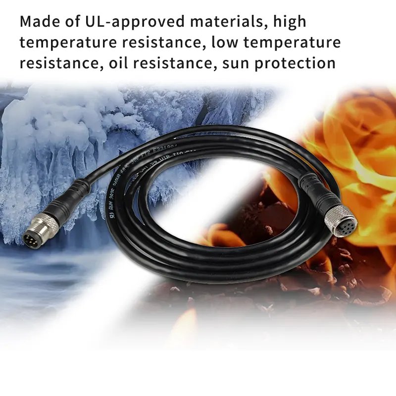 YM m12 cable assembly male to female waterproof custom 3 5 6 12 17 pin m12 sensor 4 pin 8 pin connector m12 cable ip67 ip68