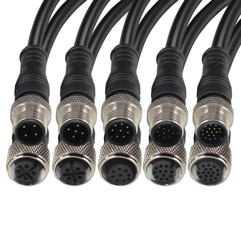 YM m12 cable assembly male to female waterproof custom 3 5 6 12 17 pin m12 sensor 4 pin 8 pin connector m12 cable ip67 ip68