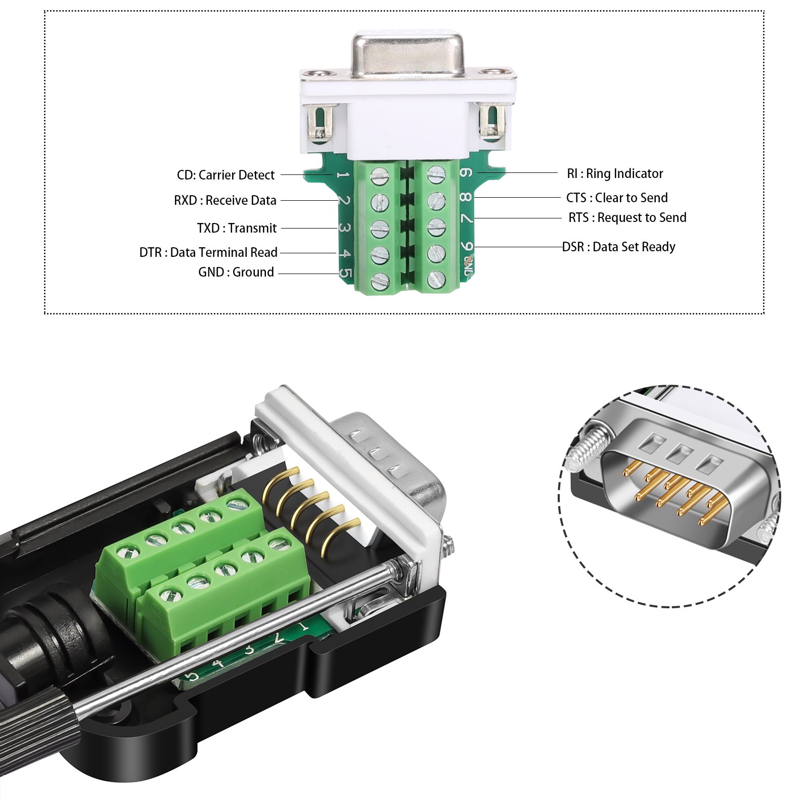 DB 9 pin Female free welding connector db9 RS232 Adapter with Plastic Cover screwdriver