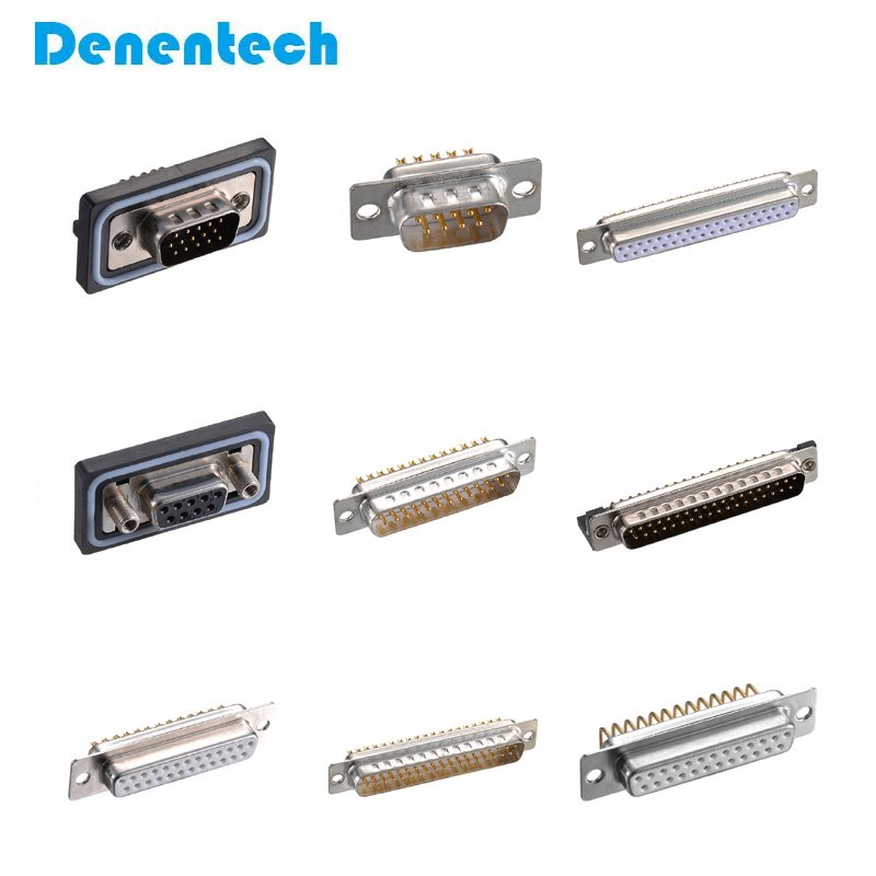 Denentech High Quality 4.8mm 26P female Straight high profile Triple row d-sub waterproof connector with ScrewDenentech