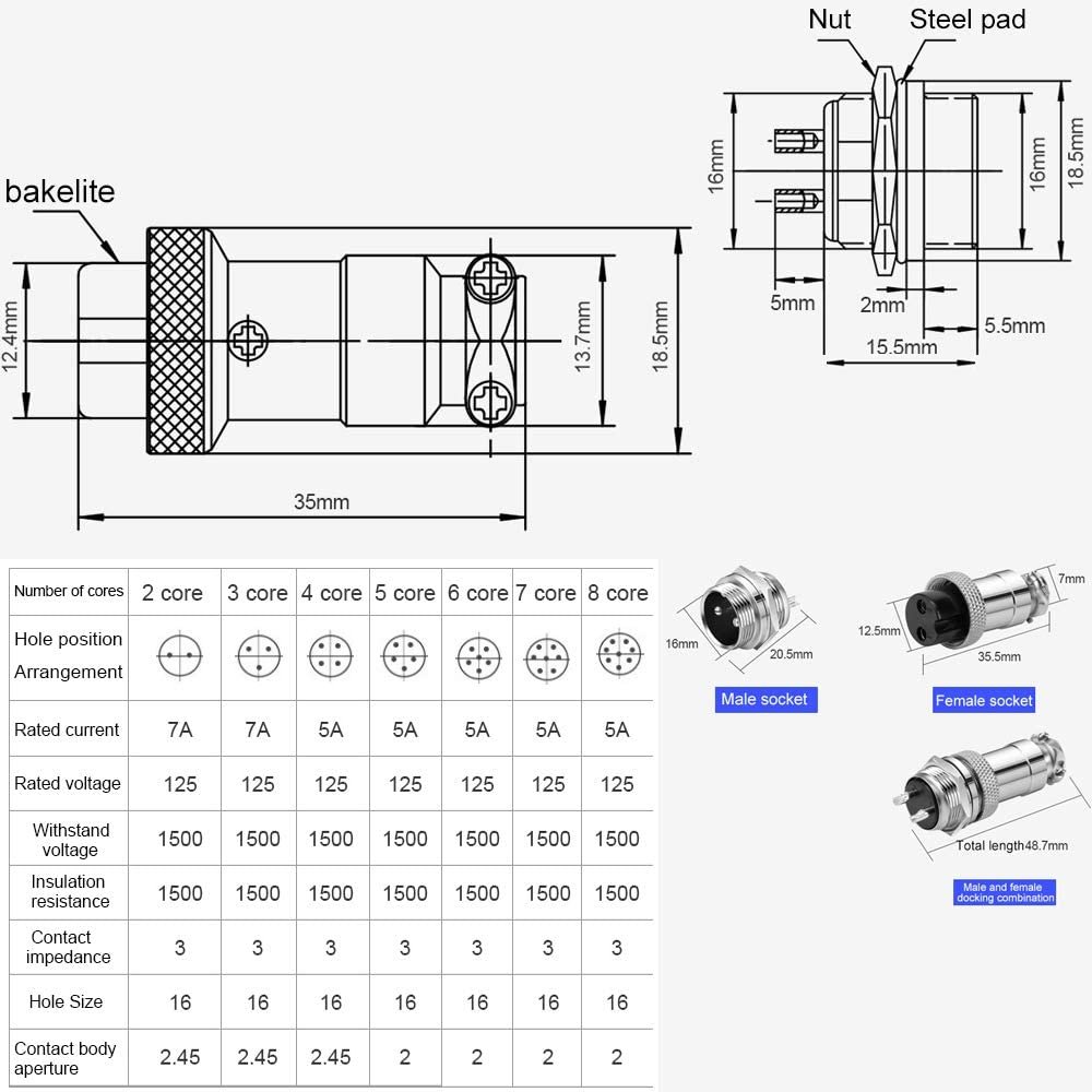 16MM Gx16-2 Female Aviation Electrical Connectors 2 Pin Aviator Connector GX16 For Navigation Cable Connector
