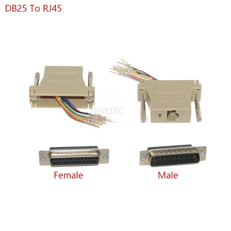 DB25 25Pin Male Female connector to RJ45 Modem Adapter D-Sub RS232 Compatible converter adapter