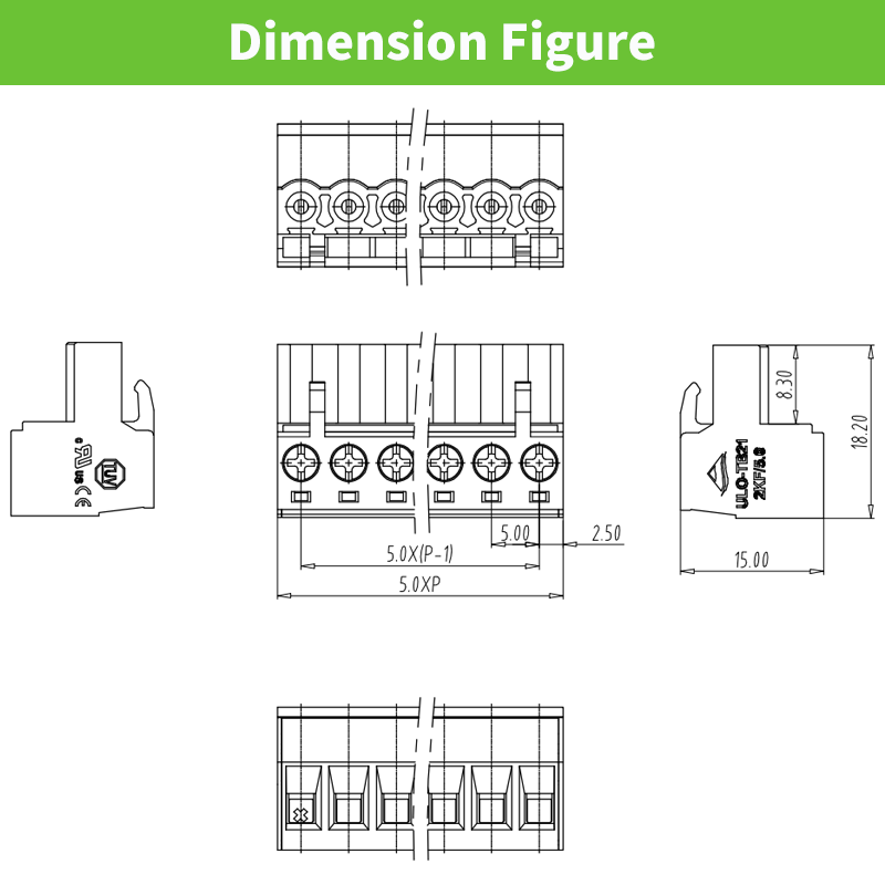 pluggable terminal block electrical connector screw 5.0mm pitch 320V 20A 6pin