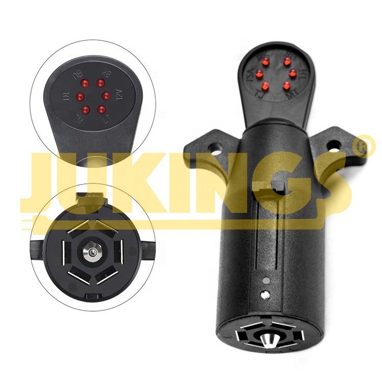 12V 7 Way Flat Pin Towing Wiring Connector Plug Socket Trailer Light Tester PVC Polybag ABS Backshell Black,black T0905123