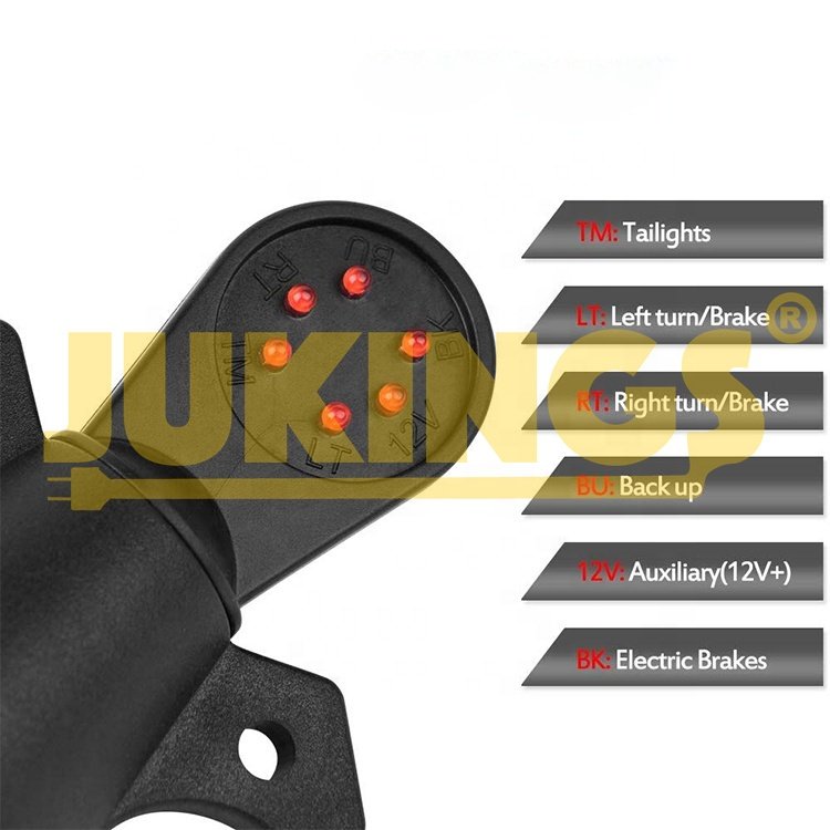 12V 7 Way Flat Pin Towing Wiring Connector Plug Socket Trailer Light Tester PVC Polybag ABS Backshell Black,black T0905123