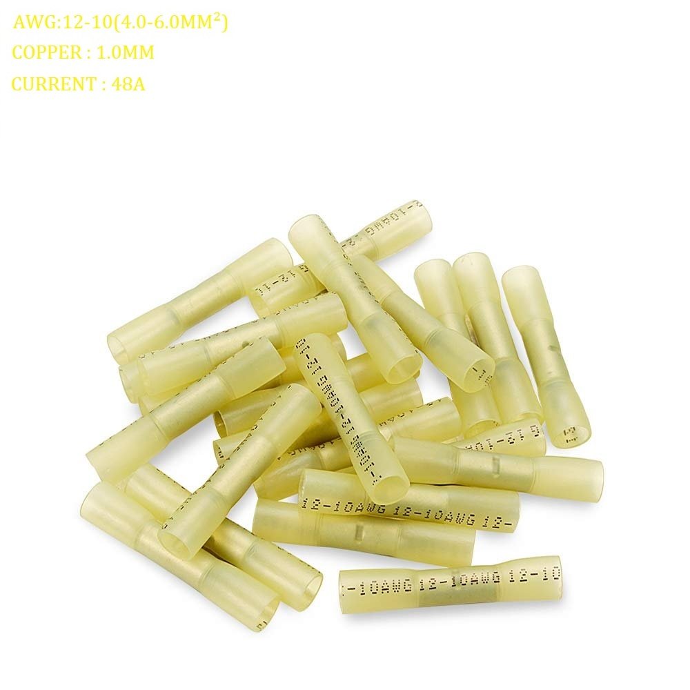250PCS Yellow AWG12-10 Copper 1.0 mm Marine Grade Waterproof Insulated Electrical Heat Shrink Crimp Wire Butt Splice Connectors