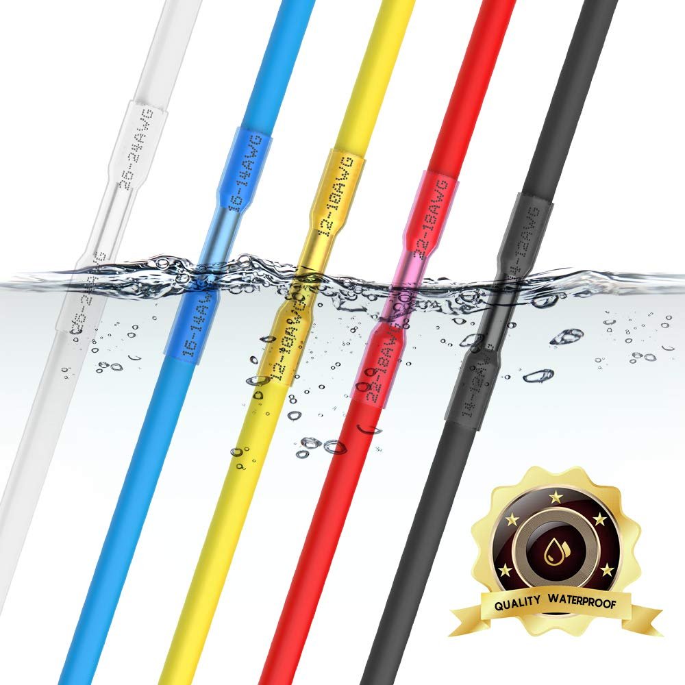 250PCS Yellow AWG12-10 Copper 1.0 mm Marine Grade Waterproof Insulated Electrical Heat Shrink Crimp Wire Butt Splice Connectors