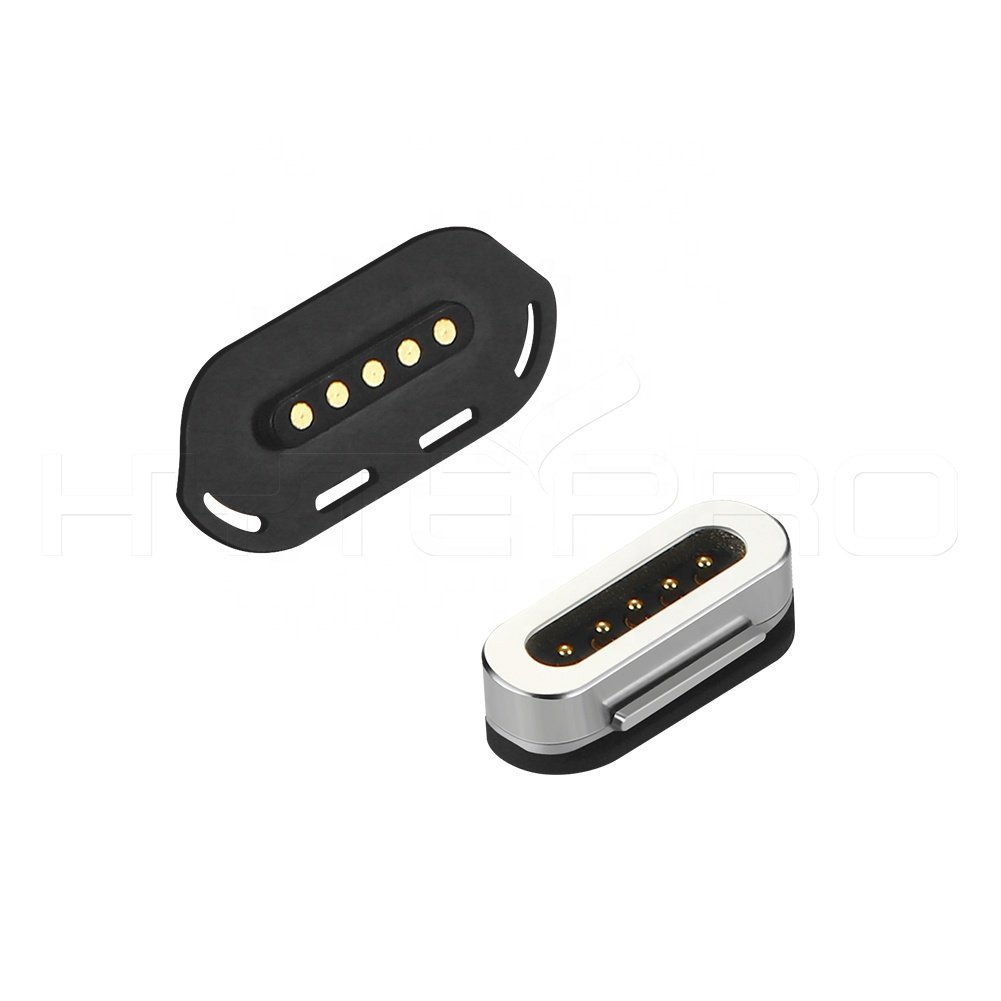 Male and female plug socket single row 5 pogo pin magnetic power connector