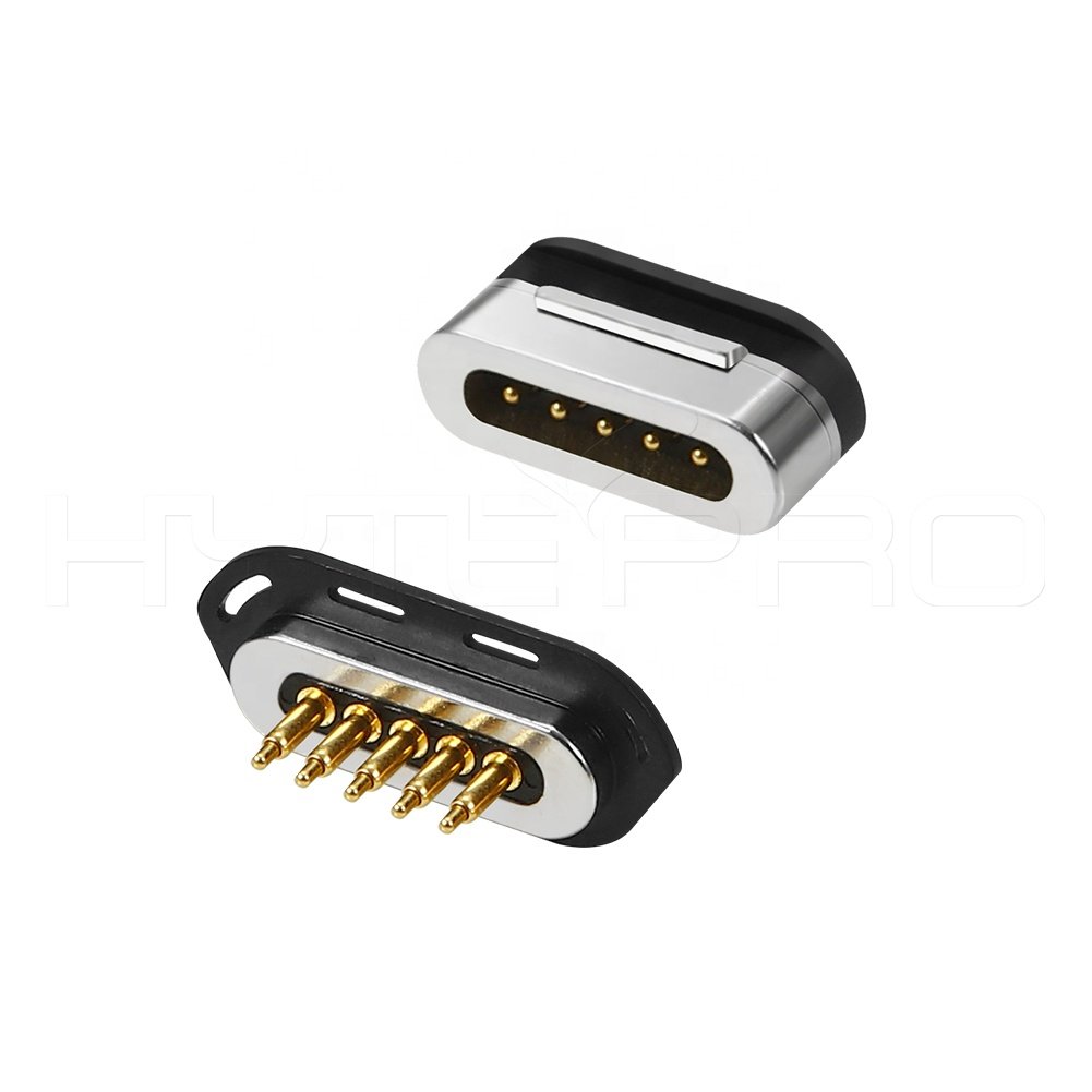 Male and female plug socket single row 5 pogo pin magnetic power connector