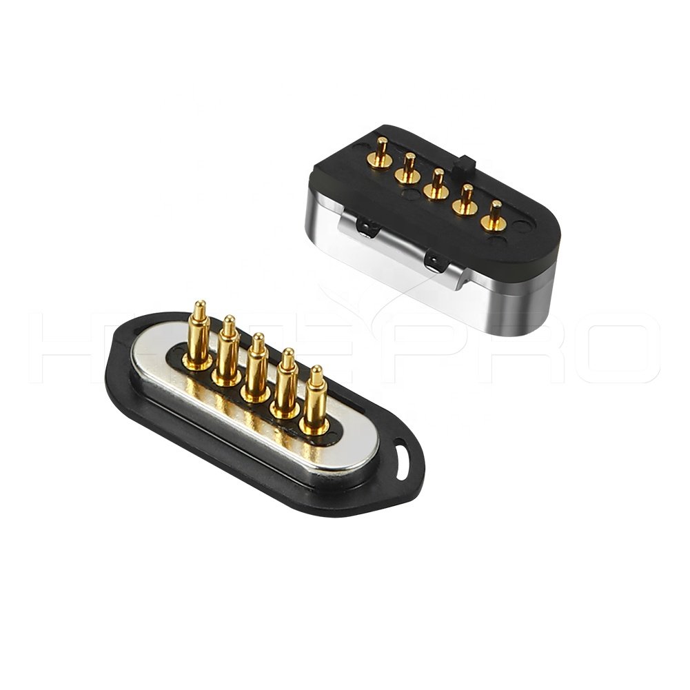 Male and female plug socket single row 5 pogo pin magnetic power connector